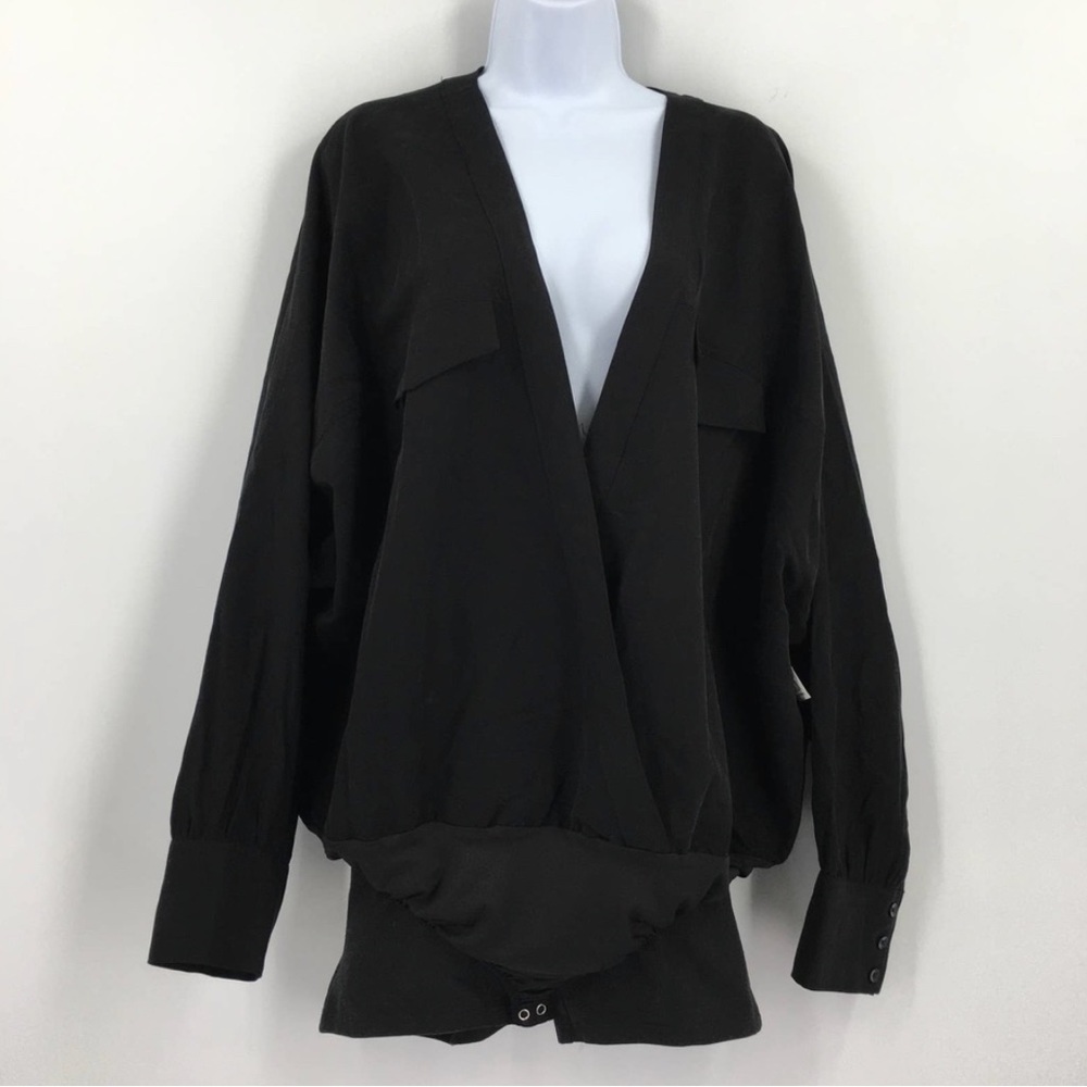 Good American Utility-style Bodysuit - Deep V-Neck Long Sleeve Black - NWOT - Picture 6 of 7